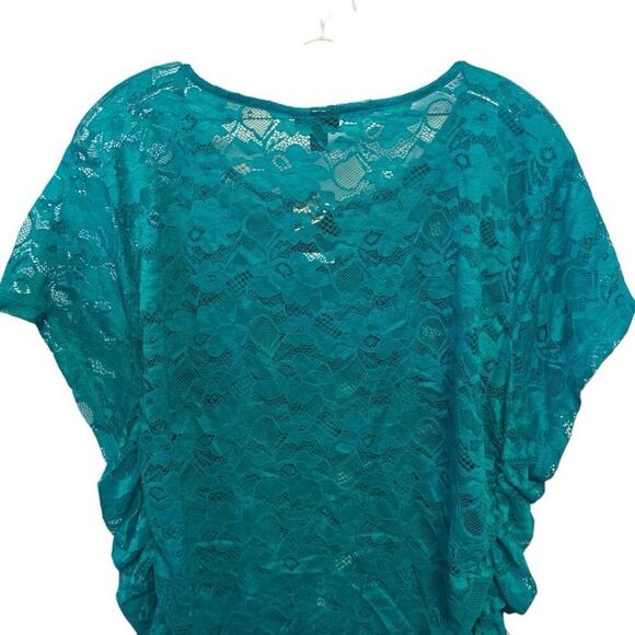 Torrid Aqua Blue/Green Stretch Lace Crew Neck Cinch Side Tee Size 3 3XL NWT - Picture 12 of 13